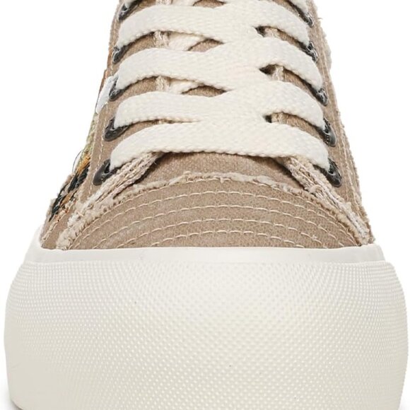 Women's Canvas Sneakers Vegan Casual Platform Lace-Up Taupe Size 9 - Picture 2 of 9
